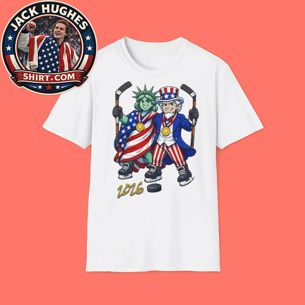 USA Hockey Gold Patriotic Uncle Sam and Statue of Liberty Hockey 2026 Shirt