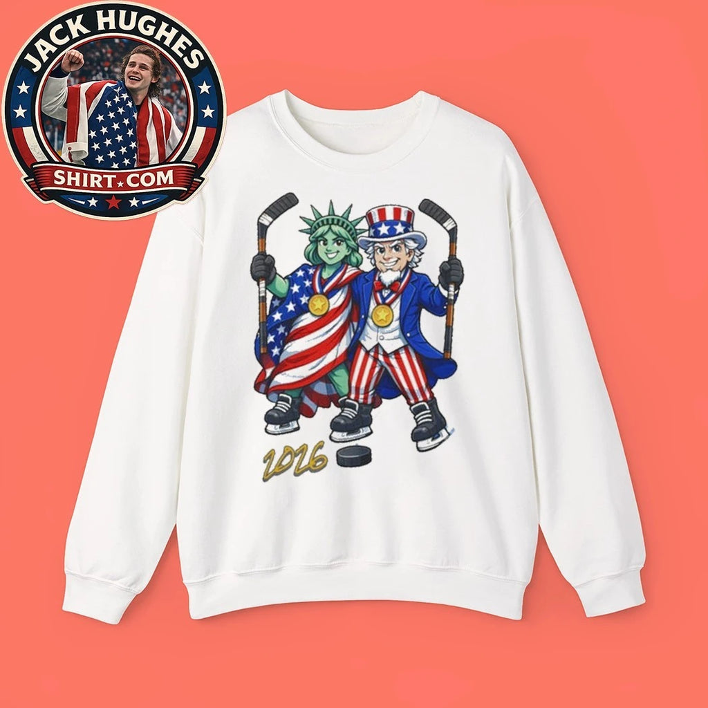 USA Hockey Gold Patriotic Uncle Sam and Statue of Liberty Hockey 2026 Shirt