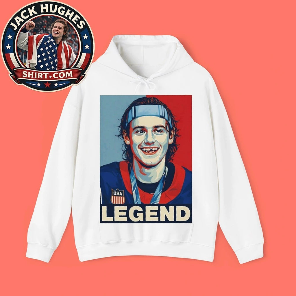 USA Hockey Jack Hughes Legend Hockey Gold Medal Shirt