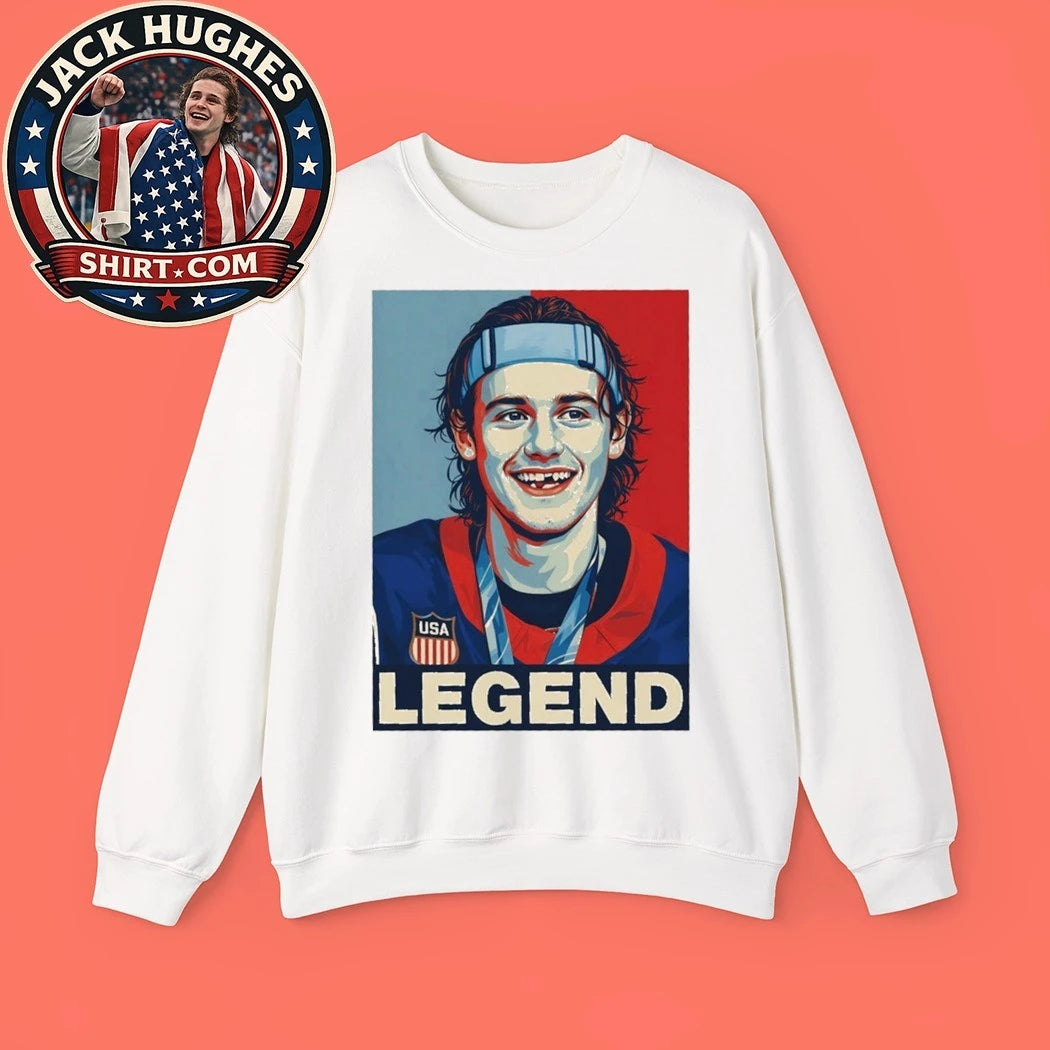 USA Hockey Jack Hughes Legend Hockey Gold Medal Shirt