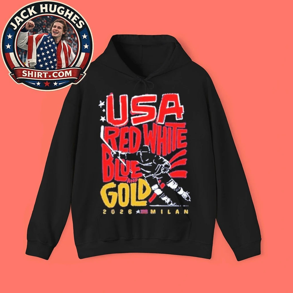 USA Hockey Red, White, Blue &amp; Gold Patriotic Hockey Fan Shirt
