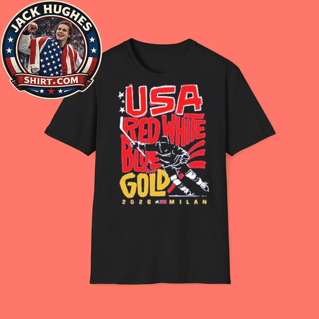 USA Hockey Red, White, Blue &amp; Gold Patriotic Hockey Fan Shirt