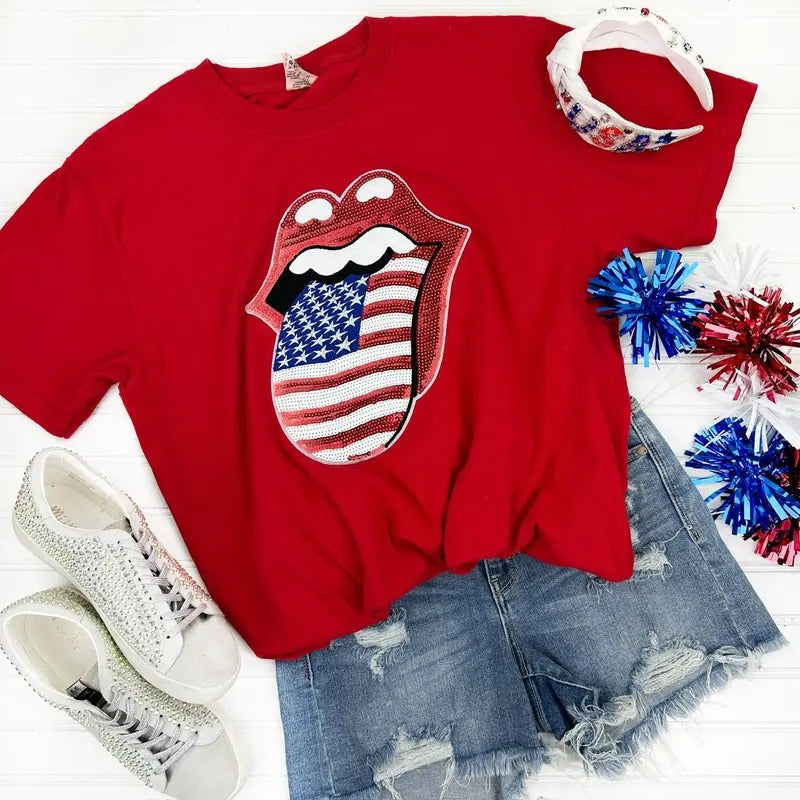USA Sequin Lips Comfort Colors T-Shirt Hoodie, Sweatshirt | HypeCrazeTee.com