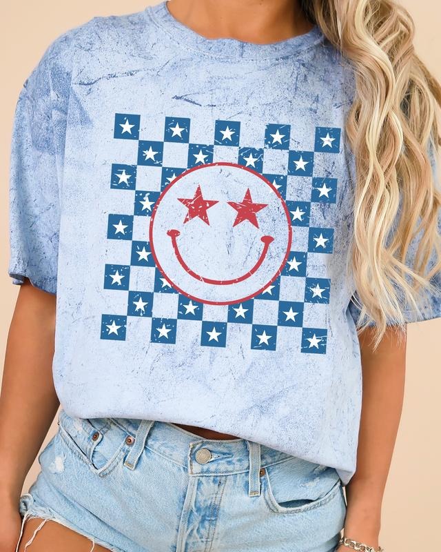 USA Smiley, Patriotic, America, Retro, Vintage, Independence Day, 4th of July, Comfort Colors, Color Blast Tshirt,...