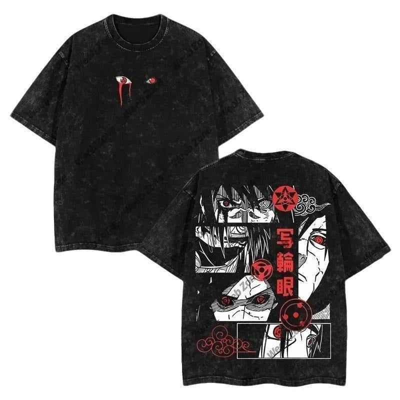 Uchiha Clan Sharingan Vintage Oversize T-shirt Black Casual Crewneck Short Sleeve Graphic Tee Anime Merch Fan Outfits Men...