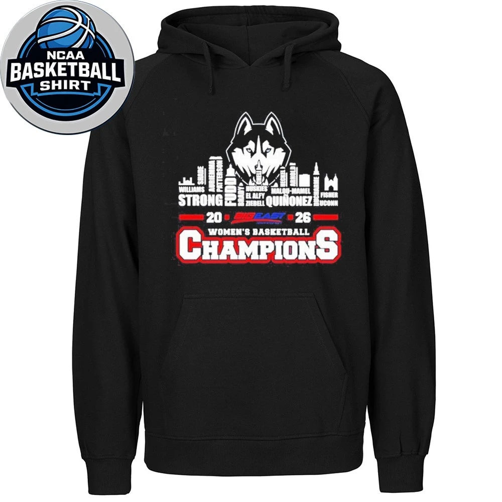 Uconn Huskies 2026 Big East Women’s Basketball Tournament Champions city skyline logo Shirt