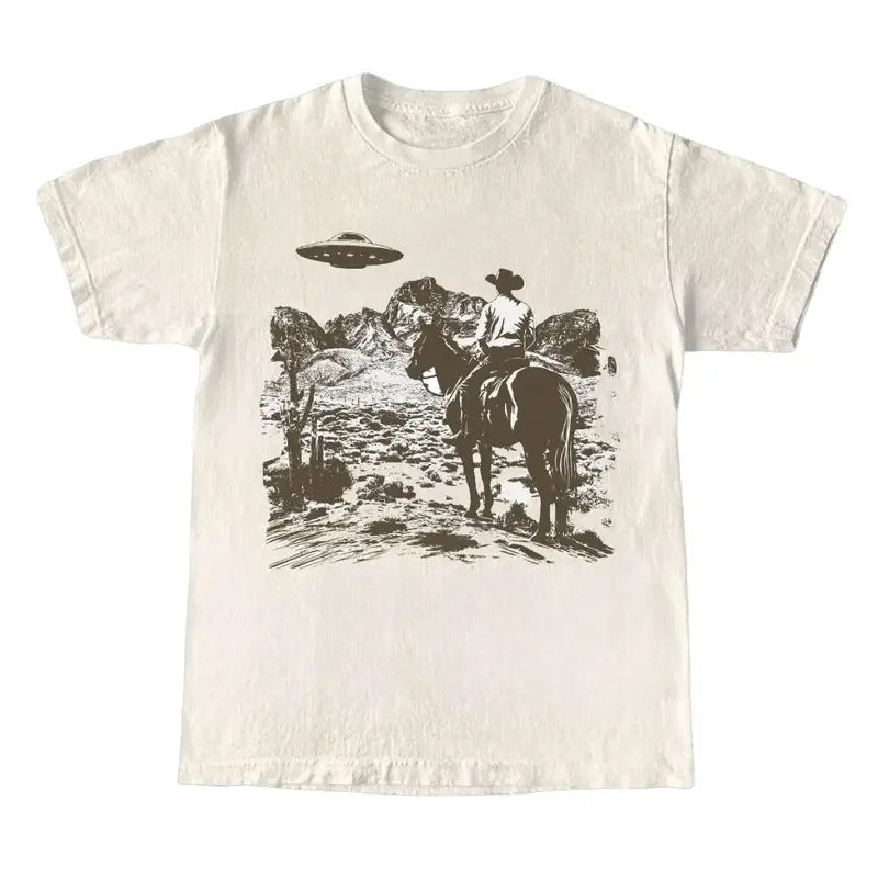 Ufo Western Shirt, Retro T-Shirt, Vintage Cowboy TShirt, Rodeo T Shirt, Wild West Shirt, Western Tee, Unisex, Full Sizes,...