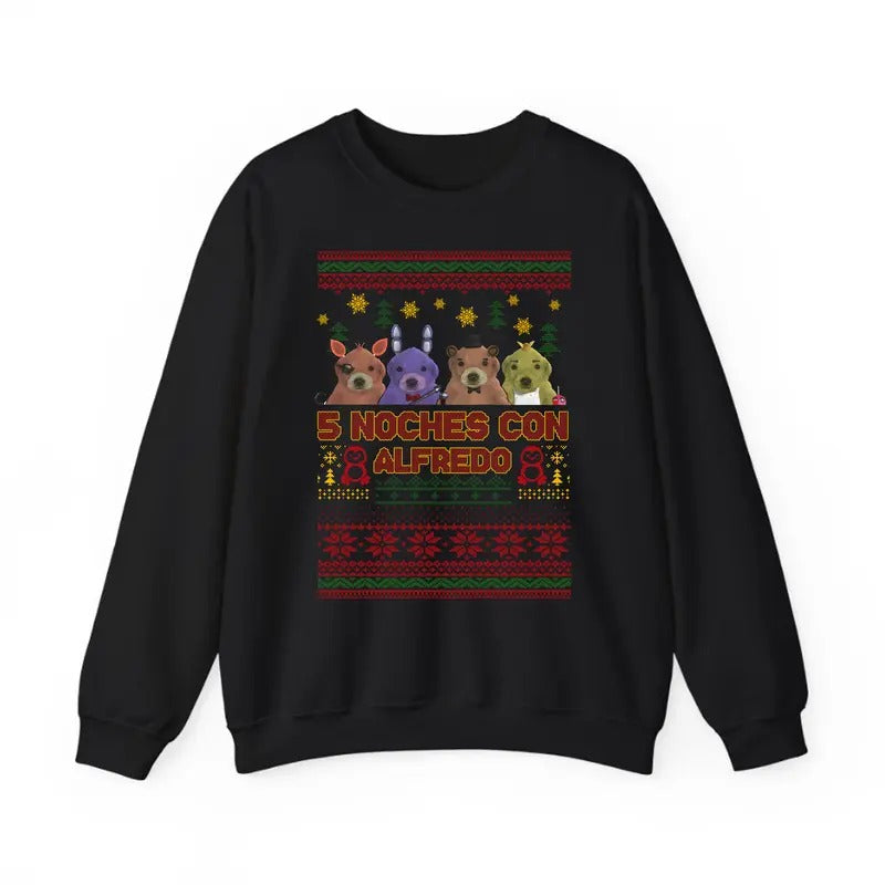 Ugly Christmas 5 Noches Con Alfredo Sweatshirt, Ugly Sweatshirt Funny Alfredo T-Shirts, Hoodie | HypeCrazeTee.com