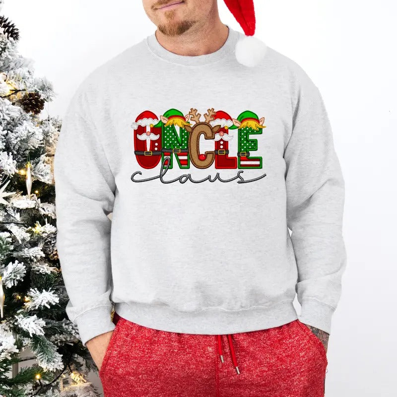 Uncle Claus Faux Embroidery Unisex Sweatshirt T-Shirts, Hoodie | HypeCrazeTee.com