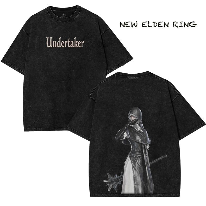 Undertaker Elden Ring Legendary Dark Warrior Character Cotton Graphic Tee Unisex Gaming Shirt for Fans of Action RPG...