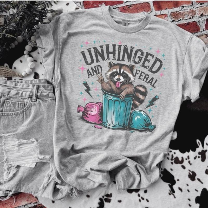 Unhinged Feral Trash Panda Ash Grey Bleached Gildan T-Shirts, Hoodie, Sweatshirt