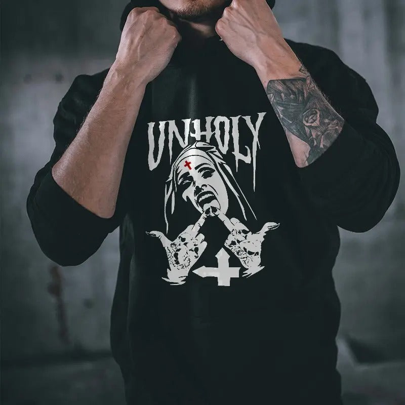 Unholy Nun Printed Men's Hoodie, Sweatshirt, Naughty Clothes Men,Comfort Errands, Classic Cotton Fabric Menswear, Women's...