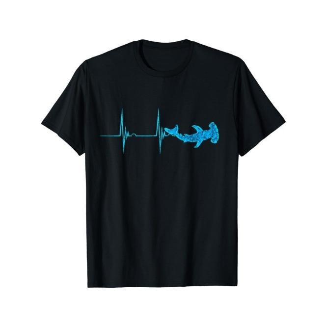Unique Ocean-Inspired Hammerhead Shark Heartbeat EKG Pulse Graphic T-Shirt for Men Made in USA Hoodie, Sweatshirt