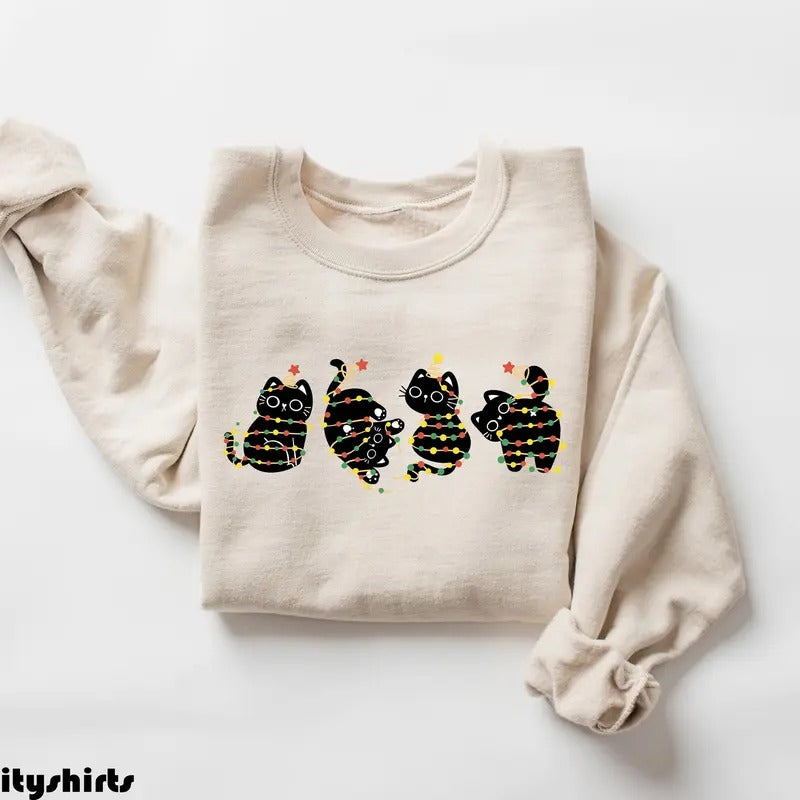 Black Cat Loose Fit Cat Mom Xmas Fabric T-Shirts, Hoodie, Sweatshirt