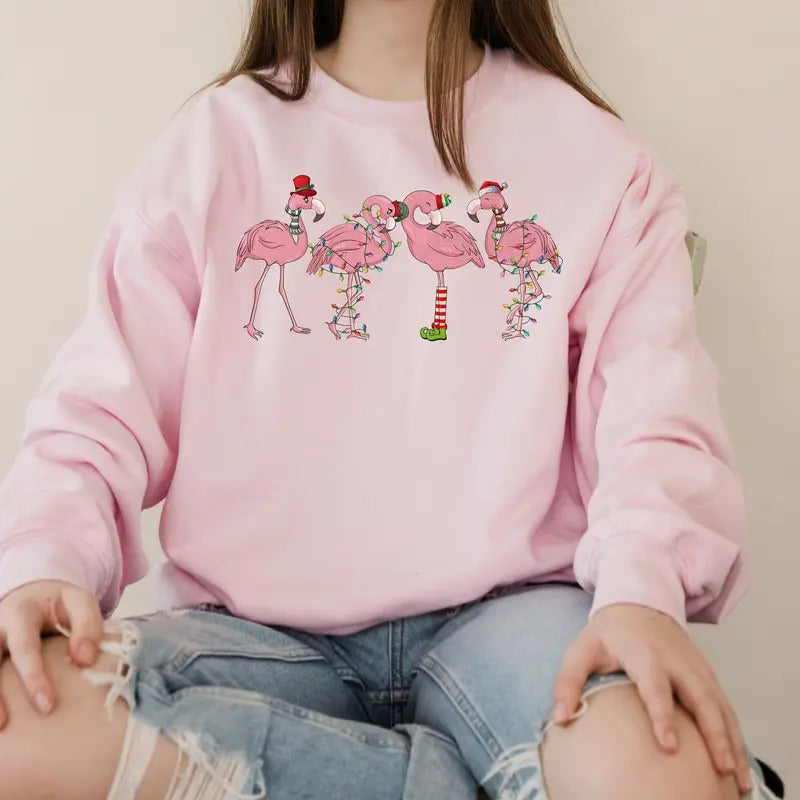 Unisex Christmas Flamingo Sweatshirt - Classic Fit Crewneck Sweatshirt & Tshirt