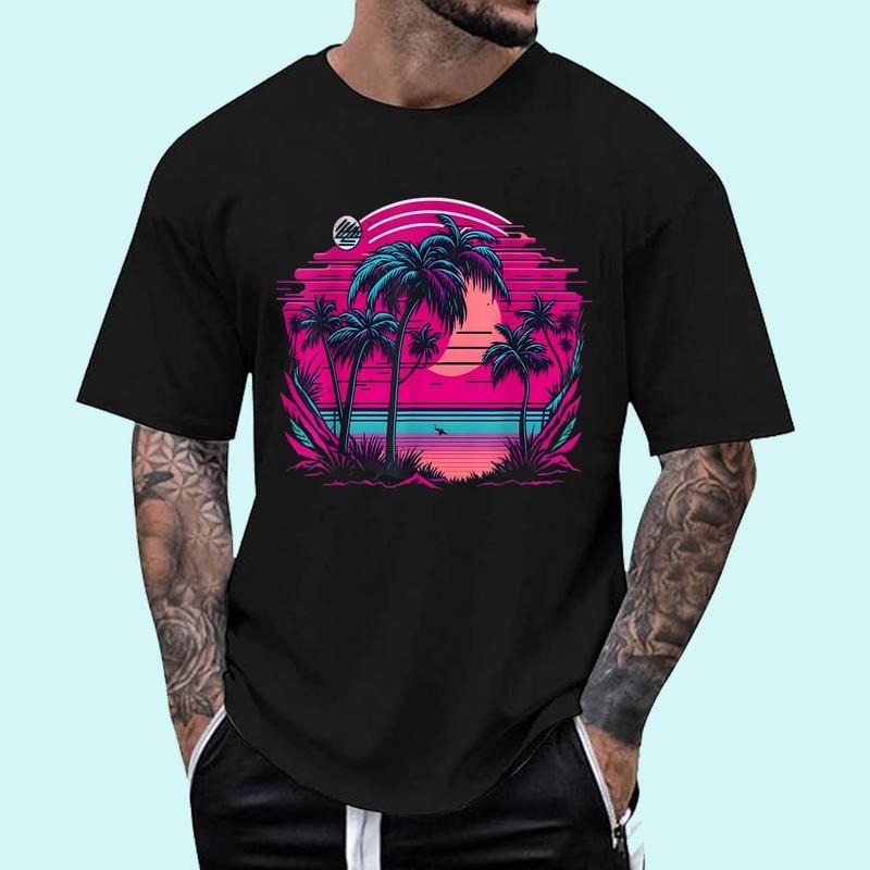 [Unisex Cotton Shirt] 90s Vaporwave Aesthetic Palm Trees Retro 80s Art Vaporwave T-Shirt Hoodie, Sweatshirt