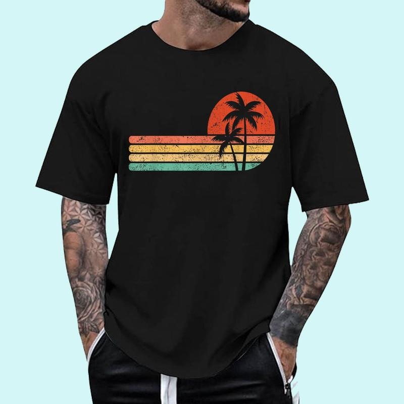 [Unisex Cotton Shirt] Retro Style Tropical Vintage sunset Beach Palm Tree T-Shirt Hoodie, Sweatshirt | HypeCrazeTee.com
