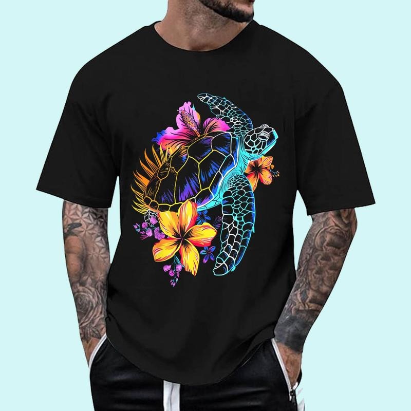 [Unisex Cotton Shirt] Sea Turtle Hawaiian Flowers Hawaii Scuba Diving Diver T-Shirt Hoodie, Sweatshirt | HypeCrazeTee.com