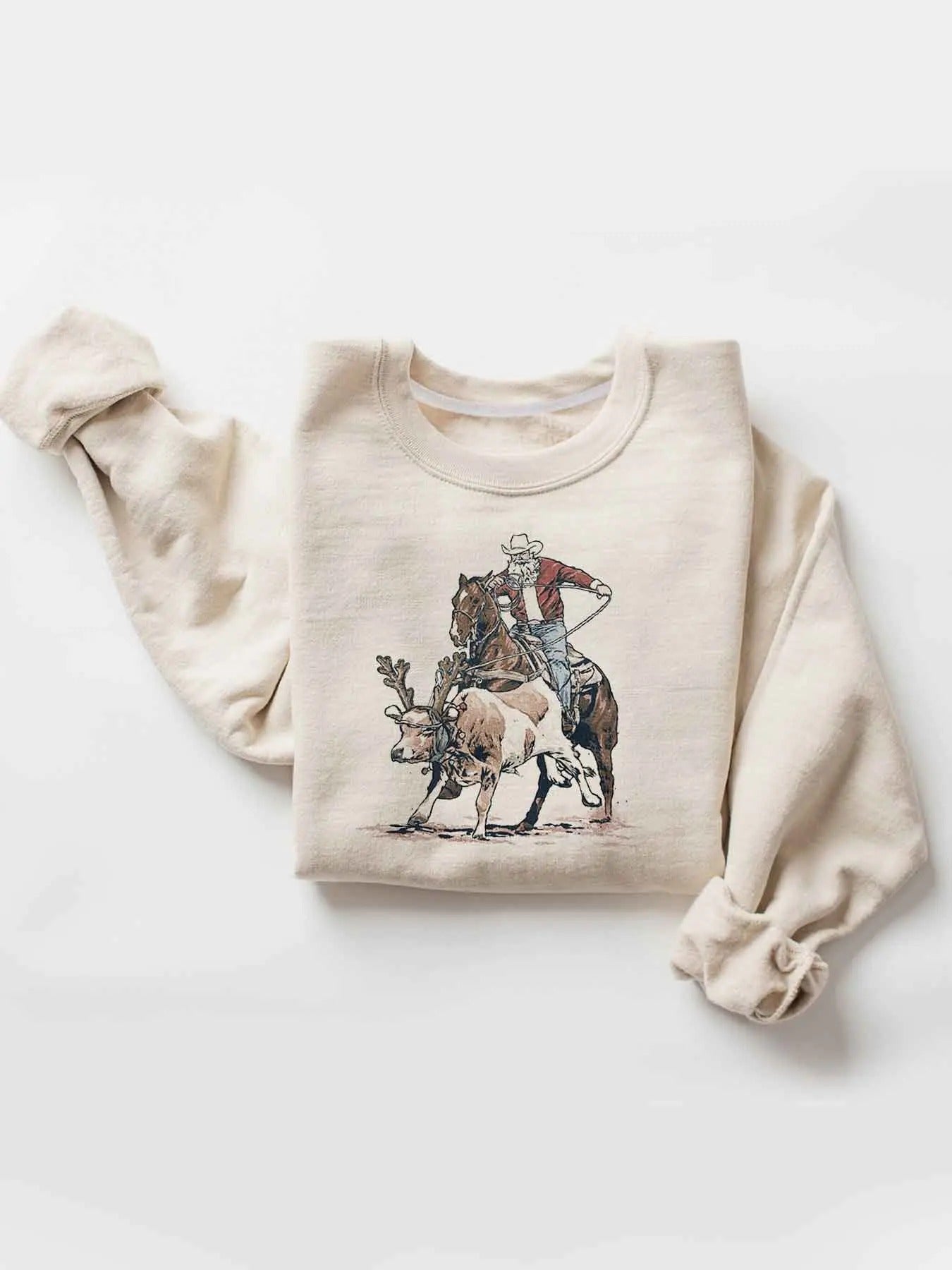 Unisex Cowboy Graphic Print Drop Shoulder Sweatshirt, Casual Long Sleeve Pullover for Daily Wear, Fashion Women's Top for...