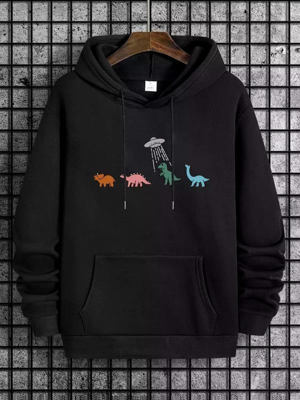 Unisex Dinosaur Print Hoodie Casual Drawstring Pocket Sweatshirt Suitable for Everyday Outdoor Activities T-Shirts