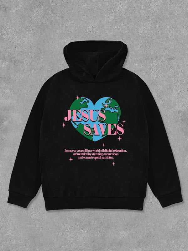 Unisex Letter & Heart Print Hoodie, Fashion Casual Regular Fit Hooded Sweatshirt for Daily Holiday Outdoor Wear, Unisex's...