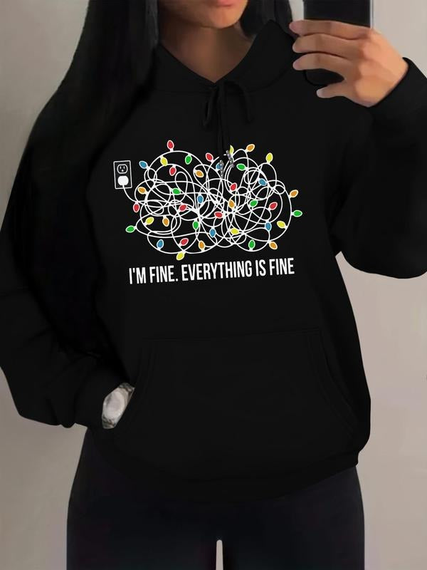 Unisex Letter Print Drawstring Pocket Hoodie, Casual Comfy Pullover Hooded Sweatshirt for Daily Wear, Women's Clothes for...