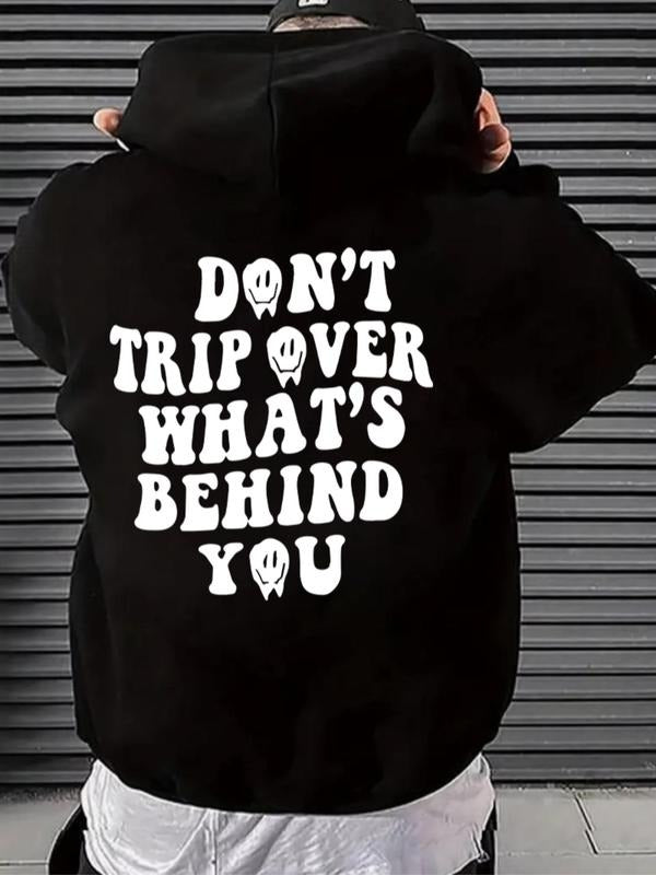 Unisex Letter Print Drop Shoulder Pocket Hoodie, Casual Drawstring Long Sleeve Hooded Sweatshirt for Daily Wear,...