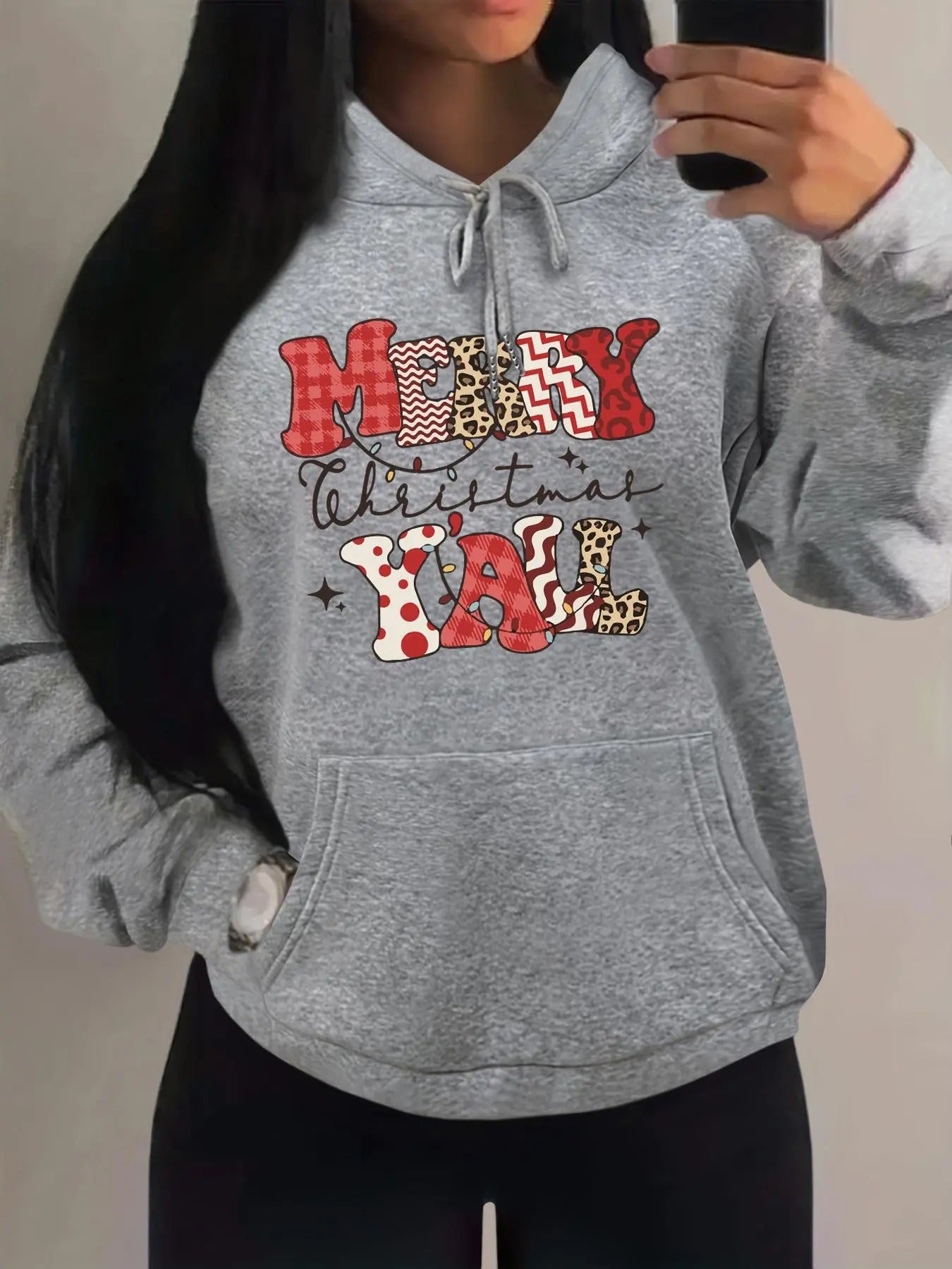 Unisex Letter Print Kangaroo Pocket Hoodie, Casual Comfy Hooded Sweatshirt for Daily Wear, Unisex Top for All Seasons...