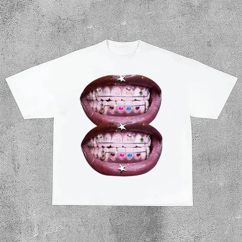 Unisex Lip Graphic Print Street Cotton T-Shirt Hoodie, Sweatshirt | HypeCrazeTee.com