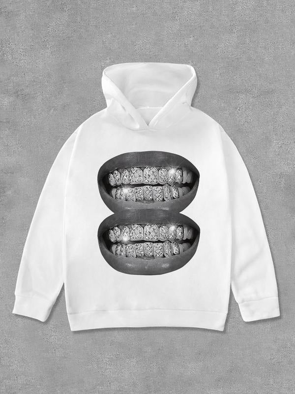 Unisex Lip Print Hoodie, Casual Comfy Regular Fit Hooded Sweatshirt for Daily Wear, Unisex Top for Fall & Winter T-Shirts
