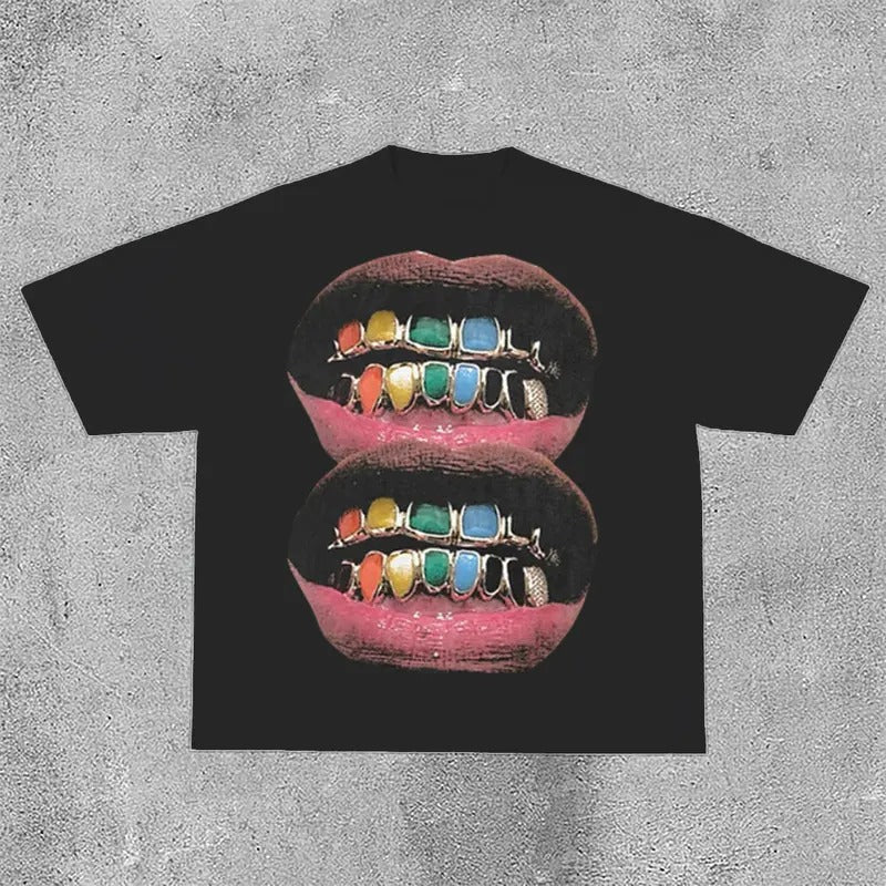 Unisex Loose Lip Print Cotton Graphic T-Shirt Hoodie, Sweatshirt | HypeCrazeTee.com