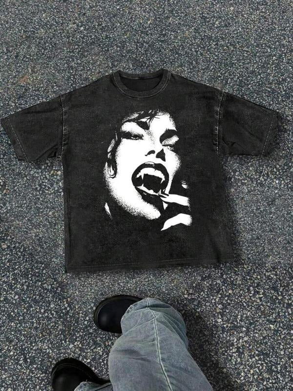 Unisex Men's Regular Fit Person Print Round Neck Tee, Casual Short Sleeve Crew Neck T-shirt for Daily Wear, Fashion Men's...