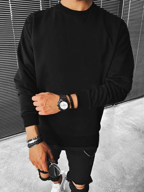 Unisex Men's Regular Fit Solid Round Neck Sweatshirt, Longsleeves Menswear, Basic Crew Neck Pullover For Daily Wear,...