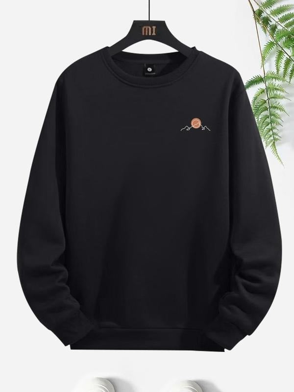 Unisex Men's Sun Print Drop Shoulder Sweatshirt, Round Neck Long Sleeve Pullover Tops for Spring & Fall, Trendy Casual...