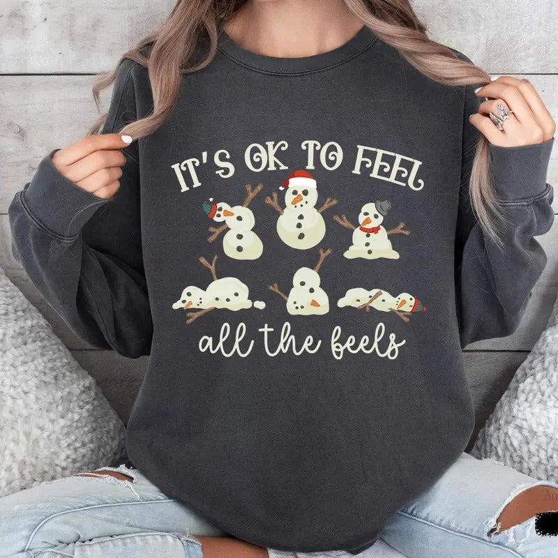 Unisex Mental Health Christmas Sweatshirt - It's Ok To Feel All the Feels - Fabric, Pullover T-Shirts, Hoodie