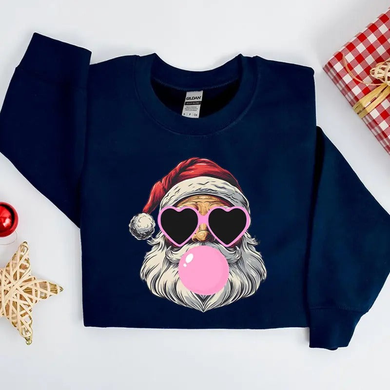 Unisex Santa Bubble Gum Shirt, Christmas Sweatshirt, Funny Santa Pullover - Fabric Hoodie | HypeCrazeTee.com