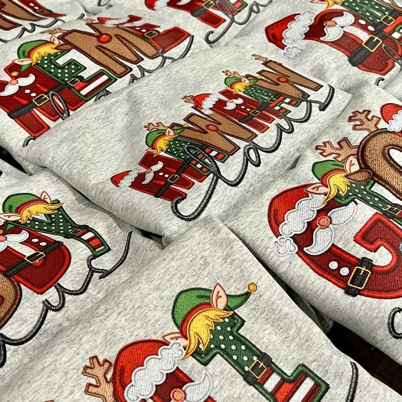 Unisex Size Faux Embroidery Christmas Claus Sweatshirt - Perfect for Everyone! T-Shirts, Hoodie | HypeCrazeTee.com