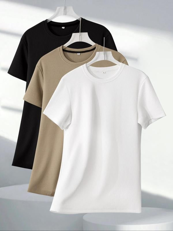 Unisex Striped Print Tee, Casual Comfy Breathable Round Neck Short Sleeve T-shirt for Daily Wear, Unisex Top for Spring &...