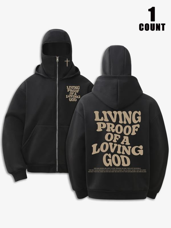 Unisex Two-Layer Hooded Sweatshirt with Zipper Pocket, Fall & Winter Face Mask Hoodie, Letter Print, Casual Street Style,...