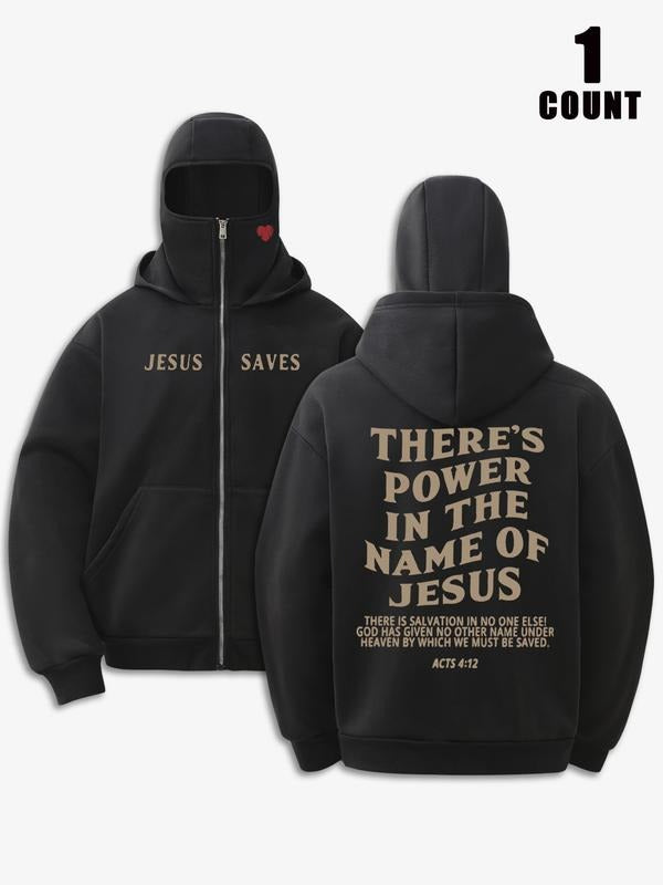 Unisex Two-Layer Hooded Sweatshirt with Zipper Pocket, Fall & Winter Face Mask Hoodie, Letter Print, Casual Street Style,...