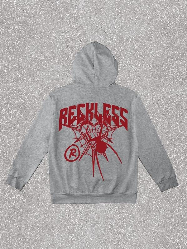 Unisex's  Letter & Spider  Print Drawstring Hoodie, Casual Comfy Pocket Hooded Sweatshirt for Daily Wear, Unisex Top for...