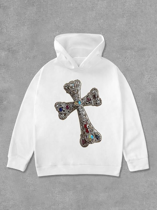 Unisex's Cross Print Hoodie, Casual Long Sleeve Hooded Sweatshirt for Fall & Winter, Fashion Men's & Women's Top for...