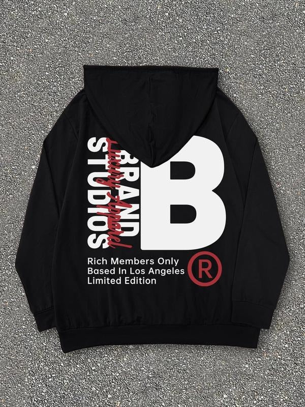 Unisex's Letter Print Drop Shoulder Drawstring Hoodie, Casual Comfy Regular Fit Kangaroo Pocket Hooded Sweatshirt for...