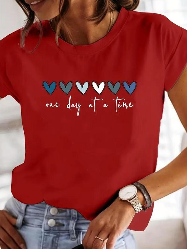 Unisex's Letter Print Round Neck Tee, Casual Short Sleeve Crew Neck T-shirt for Summer, Fashion Women's Top for Daily...