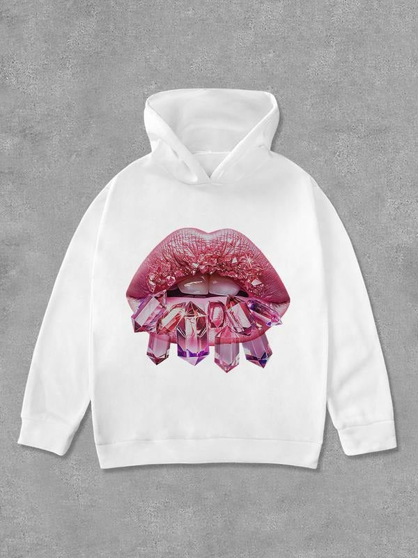 Unisex's Lip Print Long Sleeve Hoodie, Fashion Casual Hooded Sweatshirt for Daily Holiday Outdoor Wear, Unisex's Clothes...