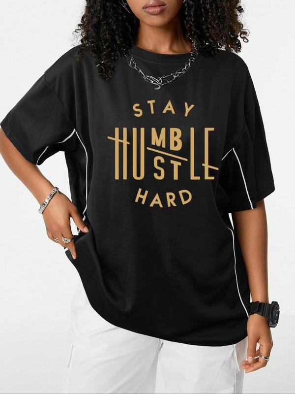 Unisex's Stay Humble Hard Hustle Letter Print Curved Hem Tee, Casual Comfy Round Neck Short Sleeve T-shirt for Summer,...