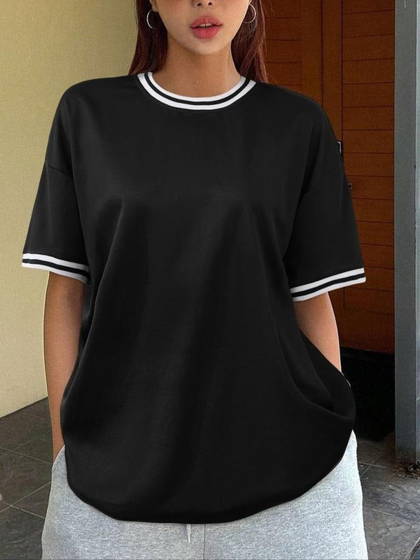 Unisex's Striped Trim Raglan Sleeve Tee, Casual Breathable Round Neck T-shirt for Summer, Fashion Men's and Women's Top...