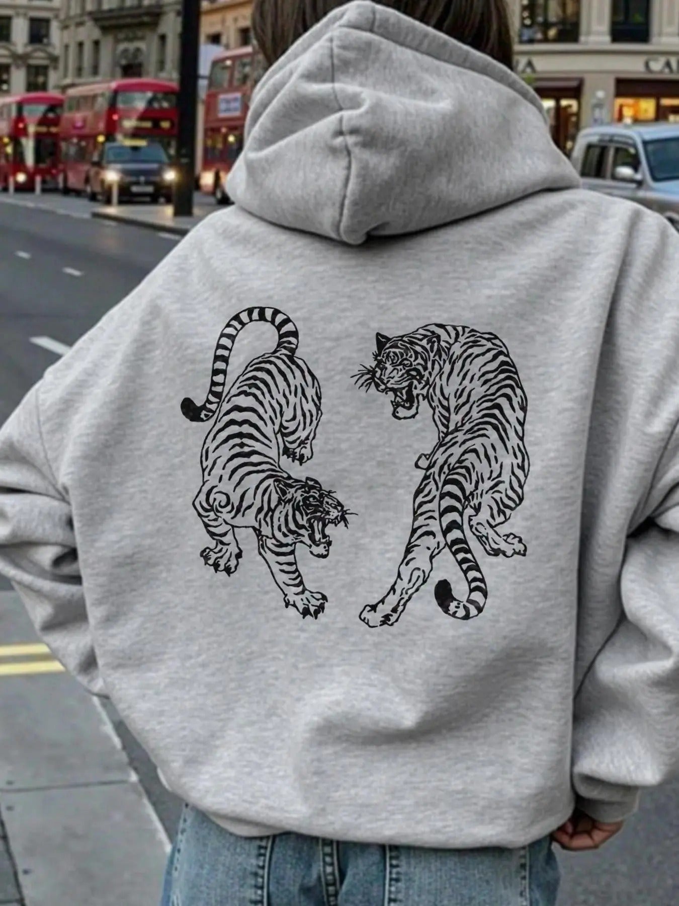 Unisex's Tiger Print Hoodie, Casual Long Sleeve Hooded Sweatshirt for Fall & Winter, Men's Top for Daily Wear T-Shirts