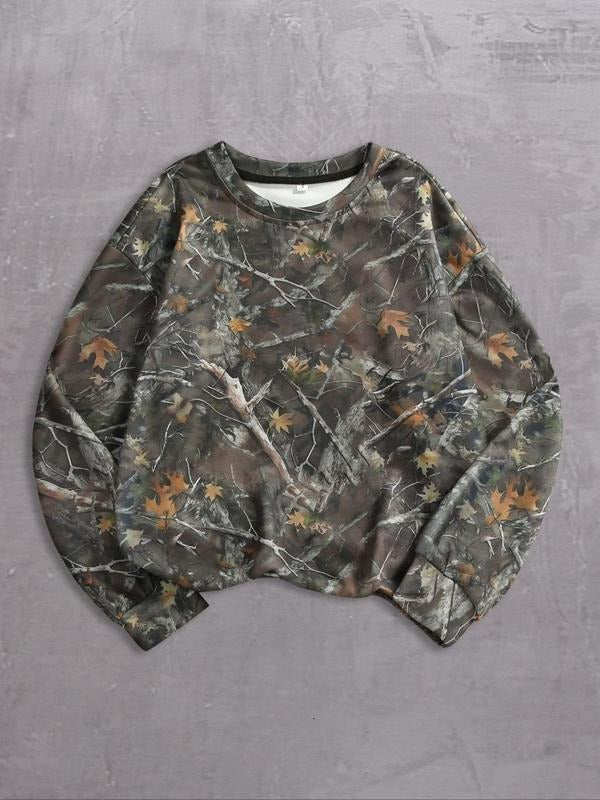 Unisex's Tree Camo Print Crew Neck Sweatshirt, Casual Loose Long Sleeve Pullover for Daily Wear, Unisex's Top for All...