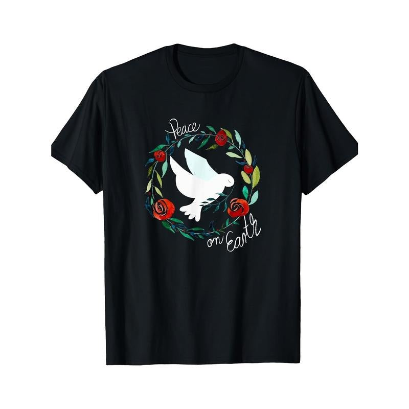 UnisexWomen's T-Shirt | Casual Round Neck | Peace Dove & Roses Graphic | Short Sleeve | Machine Washable | All-Season...